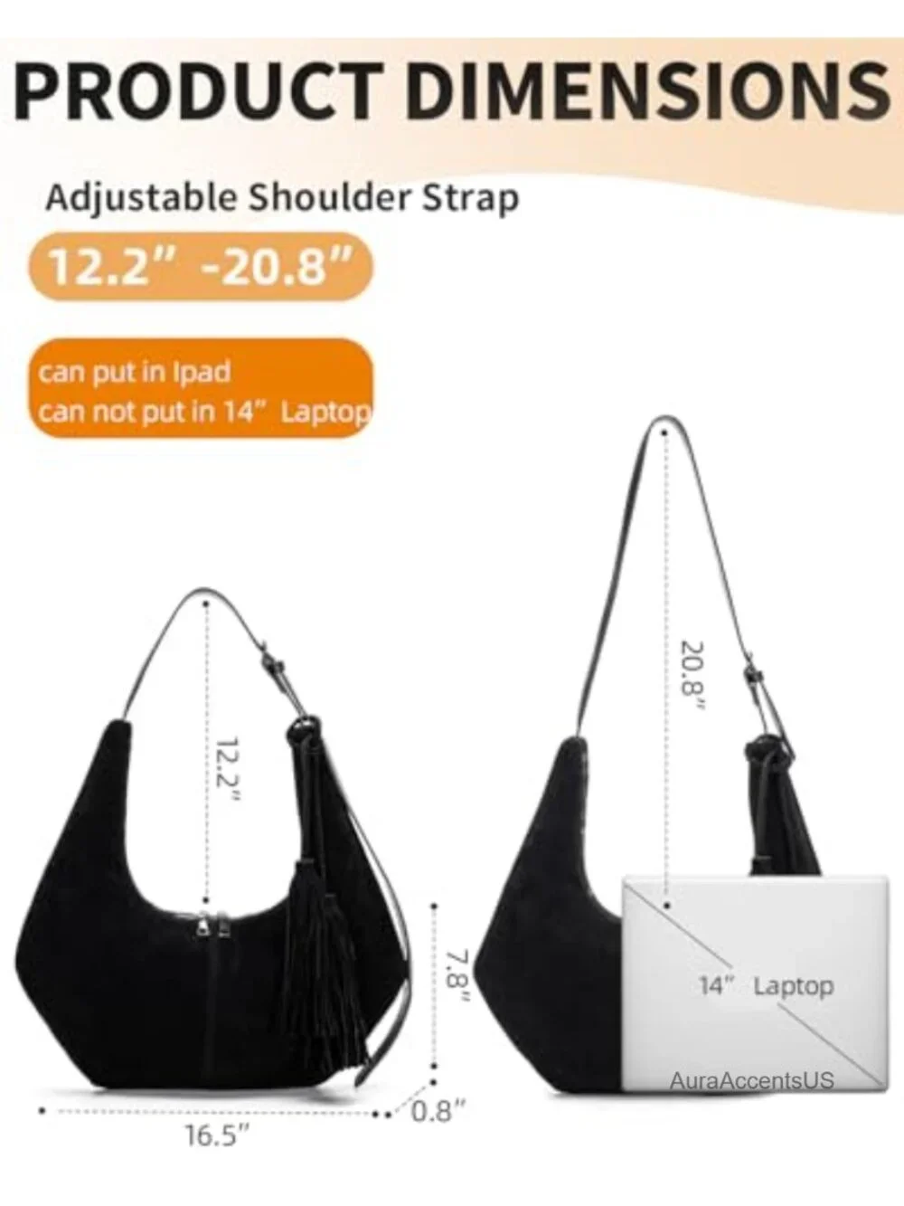 Faux Suede Slouchy Crescent Hobo Shoulder Bag Tassel Crossbody